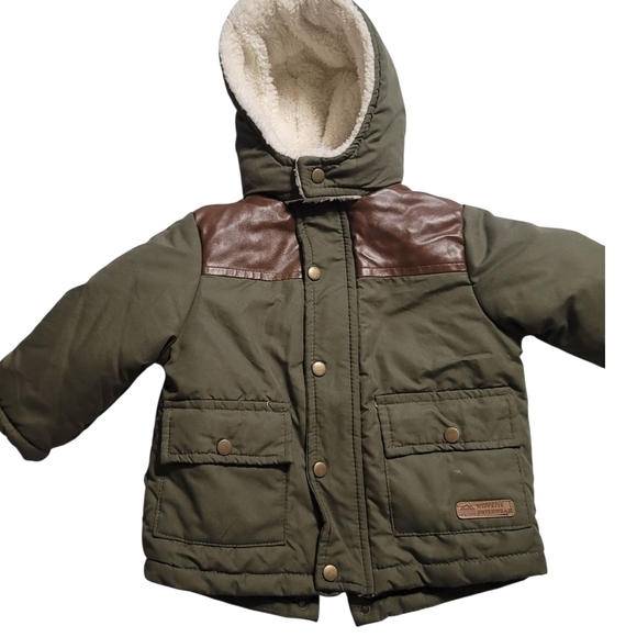 WIPPETTE OUTERWEAR - 12 Month Olive Green Hooded Jacket with Faux Fur Lining - Picture 5 of 8